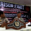 THAILAND - FEBUARY 12 2014: Title belt and guards at press confe