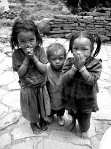 Young children in a remote village in the Annapurna region of Nepal