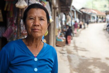 CHIN STATE, MYANMAR - JUNE 18 2015: Lady in Falam Centre in the recently opened for tourists Chin State Mountainous Region, Myanmar (Burma)
