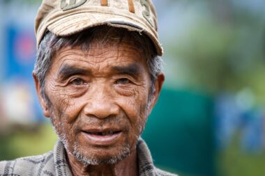 HAKHA, MYANMAR - JUNE 19 2015: Local old man in the Hakha region in Chin State, Myanmar.