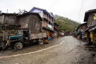 CHIN STATE, MYANMAR - JUNE 23 2015: Truck in village popular for selling apples in the recently opened to foreigners area of Chin State - western Myanmar (Burma)