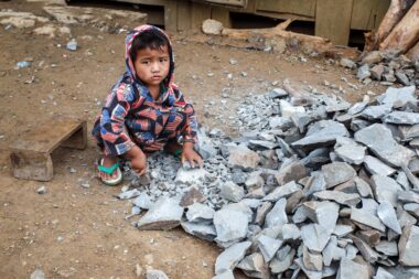 CHIN STATE, MYANMAR - JUNE 22 2015: Child labour in the recently opened for tourists Chin State Mountainous Region, Myanmar (Burma)